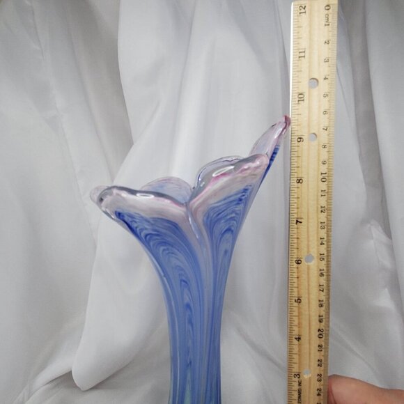 Handblown Art Glass Vase Pink & Blue Swirl Design Pulled Swung Glass 9.5"Tall - Picture 10 of 16